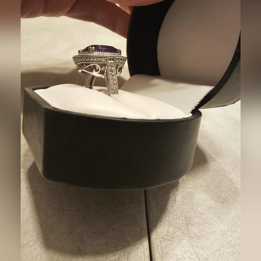 Cushion Cut Amethyst Ring Sterling Silver - Picture 17 of 17